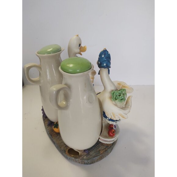 Vintage Oil & Vinegar Cruet Set Japan Hand Painted Ducks 6" Tall 1970's - Picture 5 of 14
